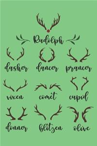 Rudolph Dasher Dancer Prancer Vixen Comet Cupid Donner Blitzen Olive