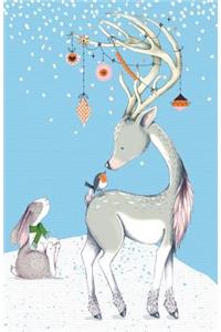 Journal Notebook Reindeer, Rabbit and Robin In Snow Scene