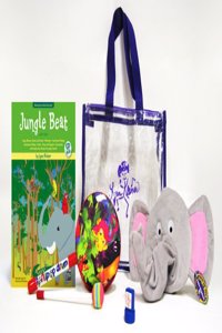 Jungle Beat Deluxe Kit: Jungle Drum, Elephant Puppet, Hand Stamp,&amp; a Jungle Tote Bag