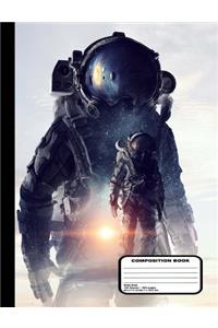 Astronaut in Space Suit with Space Ships Composition Notebook Wide Ruled 200 pages / 100 sheets, 9-3/4