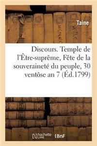 Discours Prononcé Au Temple de l'Être-Suprême. Fête de la Souveraineté Du Peuple, Le 30 Ventôse an 7