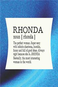 Rhonda Noun [ Rhonda ] the Perfect Woman Super Sexy with Infinite Charisma, Funny and Full of Good Ideas. Always Right Because She Is... Rhonda