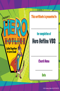 Vacation Bible School (Vbs) Hero Hotline Student Certificates (Pkg of 48)