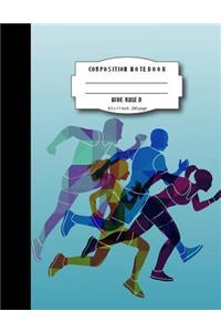 Composition notebook wide ruled 8.5 x 11 inch 200 page, running watercolor sofecover