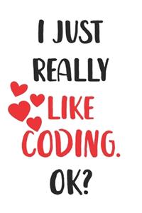 I Just Really Like Coding, Ok? Gift For Men, Women, Kids, Cute Notebook a Beautiful