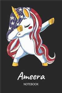 Ameera - Notebook: Blank Ruled Name Personalized & Customized Patriotic USA Flag Hair Dabbing Unicorn School Notebook Journal for Girls & Women. Funny Unicorn Desk Acc