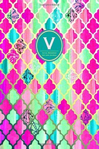 Initial V Monogram Journal - Dot Grid, Moroccan Pink Green: Soft Cover, Large 8.5 X 11