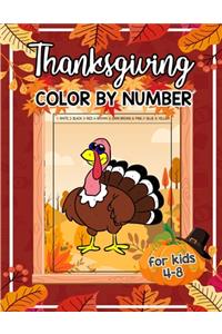 Thanksgiving Color By Number For Kids 4-8