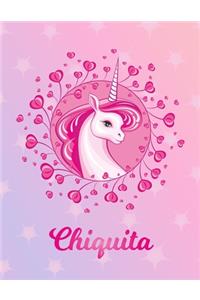 Chiquita: Unicorn Large Blank Primary Handwriting Learn to Write Practice Paper for Girls - Pink Purple Magical Horse Personalized Letter C Initial Custom Fir