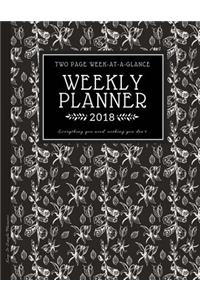 Weekly Planner 2018 - Two Page Week-At-A-Glance: Keep It Simple Weekly Planner - (Black French Floral)
