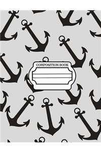 Marine Anchor Pattern Design, Composition Notebook, Wide Ruled Paper