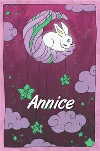 Annice: personalized notebook sleeping bunny on the moon with stars softcover 120 pages blank useful as notebook, dream diary, scrapbook, journal or gift id