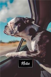 Boston Terrier Dog Pup Puppy Doggie Notebook Bullet Journal Diary Composition Book Notepad - Head Out of Window