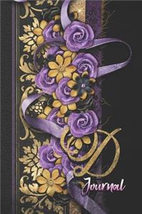 D Journal: Gold and Purple Floral Monogram Initial D Notebook for Women and Girls