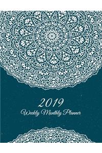 2019 Weekly Monthly Planner: Blue Mandala Book, 8.5