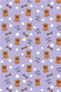Bullet Journal Notebook Pug Dogs Bones and Polka Dots - Mauve
