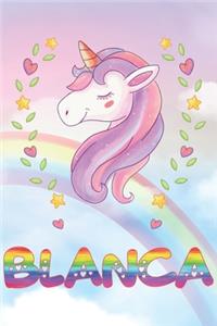 Blanca: Blanca Unicorn Notebook Rainbow Journal 6x9 Personalized Customized Gift For Someones Surname Or First Name is Blanca