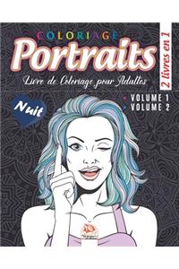 Coloriage Portraits - 2 livres en 1 - Nuit