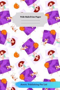 Sleep Dog Theme Wide Ruled Line Paper