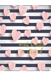 Pink Hearts on Striped Composition Notebook