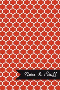 Notes & Stuff - Lined Notebook with Red Moroccan Trellis Pattern Cover
