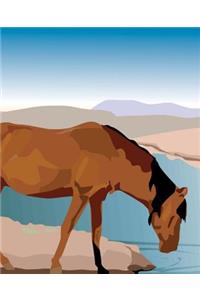 Horse Illustration School Composition Book Equine Horse Drinks Water