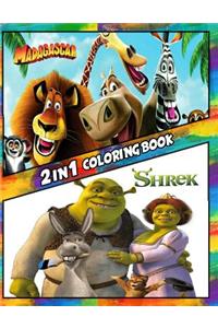 2 in 1 Coloring Book Madagascar and Shrek