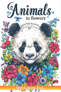 Animals in Flowers Adult Coloring Book