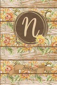 N Journal: Rustic Sunflower Journal Monogram Initial N Lined Notebook Decorated Interior