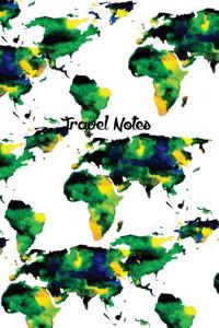 Travel Notes: Green World Map Illustrations; 120 Pages Dotted Notebook Journal 5.25