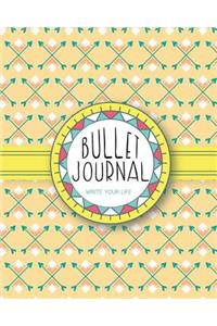 Bullet Journal Dot Grid for 90 Days, Numbered Pages Quarterly Journal Diary, Yellow Tribal Arrow Boho Style