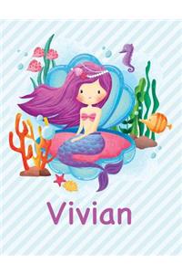 Vivian: Mermaid Notebook for Girls 8.5x11 Wide Ruled Blank Lined Journal Personalized Diary Gift