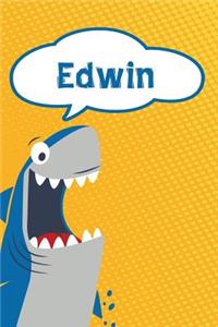 Edwin: Personalized Shark Writting Journal, Notebook, Diary, for Kids 120 Pages 6x9