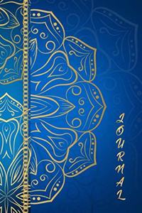 Journal: Elegant Blue Gold Mandala 6 X 9 Inch Yoga Notebook 118 Lined Pages (6x9 Diary)