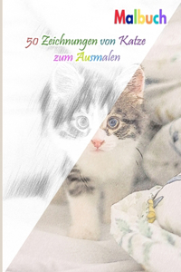 Malbuch 50 Zeichnungen von Katze zum Ausmalen