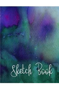 Sketch Book: 8.5 X 11 Modern Blank Sketch Book, 110 Blank Pages (55 Sheets), Contemporary Digitally Printed Blue and Green Watercolor Smooth Glossy Cover