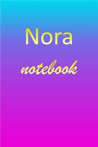 Nora: Blank Notebook - Wide Ruled Lined Paper Notepad - Writing Pad Practice Journal - Custom Personalized First Name Initial N Blue Purple Gold - Taking 