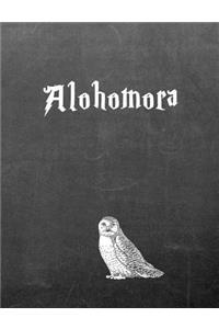 Alohomora: 7.44 X 9.69 Wide Ruled Paper Notebook, Birthday, Christmas, Back to School, Quote Journal or Diary Unique Inspirational Composition Book Gift for Friend, Family, Teacher, Student, Magical or Not - Black Chalkboard White Owl