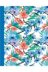 Journal: Watercolor Flowers (Red and Blue/Blue) 8x10 - Graph Journal - Journal with Graph Paper Pages, Square Grid Pattern