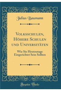 Volksschulen, Hï¿½here Schulen Und Universitï¿½ten: Wie Sie Heutzutage Eingerichtet Sein Sollten (Classic Reprint)