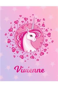 Vivienne: Unicorn Sheet Music Note Manuscript Notebook Paper - Magical Horse Personalized Letter V Initial Custom First Name Cover - Musician Composer Instrum