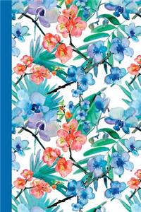 Journal: Watercolor Flowers (Red and Blue/Blue) 6x9 - Lined Journal - Writing Journal with Blank Lined Pages