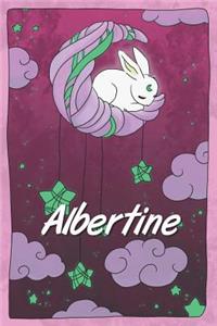 Albertine: personalized notebook sleeping bunny on the moon with stars softcover 120 pages blank useful as notebook, dream diary, scrapbook, journal or gift id