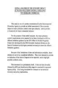 Initial Analysis of the Economic Impact of Water Pollution Control Costs Upon Ten Inorganic Chemicals