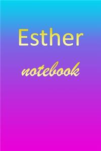 Esther: Blank Notebook - Wide Ruled Lined Paper Notepad - Writing Pad Practice Journal - Custom Personalized First Name Initial E Blue Purple Gold - Taking 