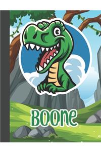 Boone: Wide Ruled Composition Notebook Dinosaur Boys Kids Personalized Journal for School Supplies - 110 pages 7.44x9.269