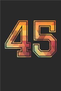 Blank Lined Journal, Notebook, Diary, Planner - 45 Lucky Number Sports Team No. 45 Age Year 1945 - 45th Birthday Gift For 45 Years Old Men and Women