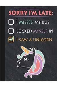 Unicorn Late Excuse Chalkboard Composition Notebook, Dot Grid