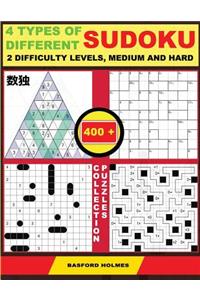 4 Types of Different Sudoku. 2 Difficulty Levels, Medium and Hard. 400 Collection Puzzles