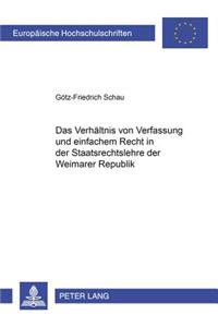 Verhaeltnis Von Verfassung Und Einfachem Recht in Der Staatsrechtslehre Der Weimarer Republik